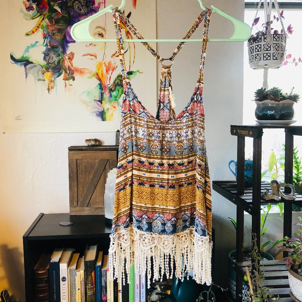 Boho Fringe Flowy Tank (S)